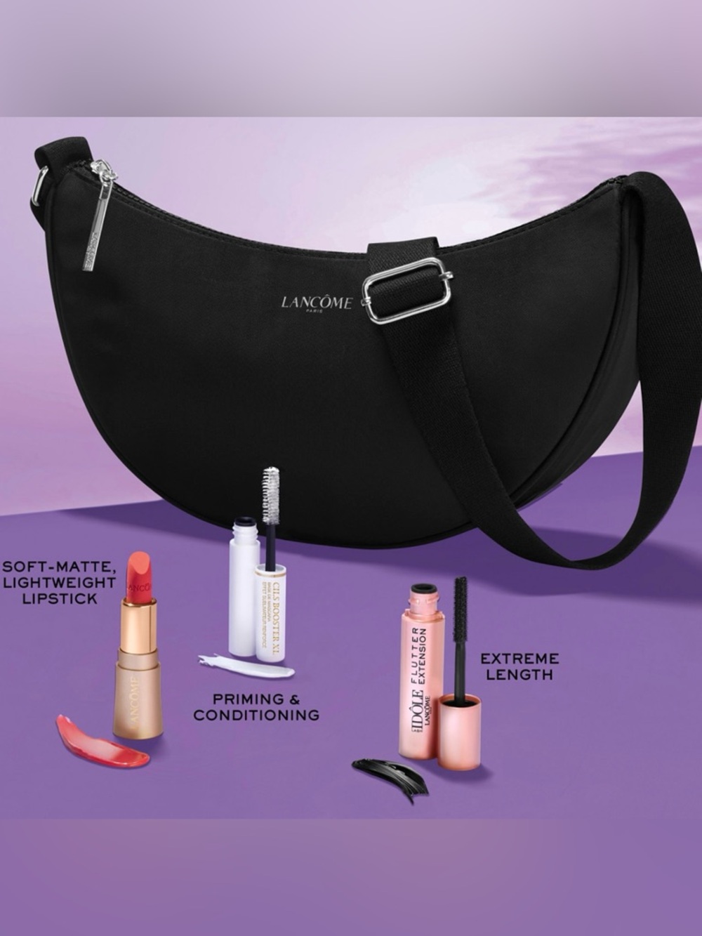 LANCÔME 4 pcs Set Crossbody Black Moon Bag Lipstick Mascara & Priming Mascara
